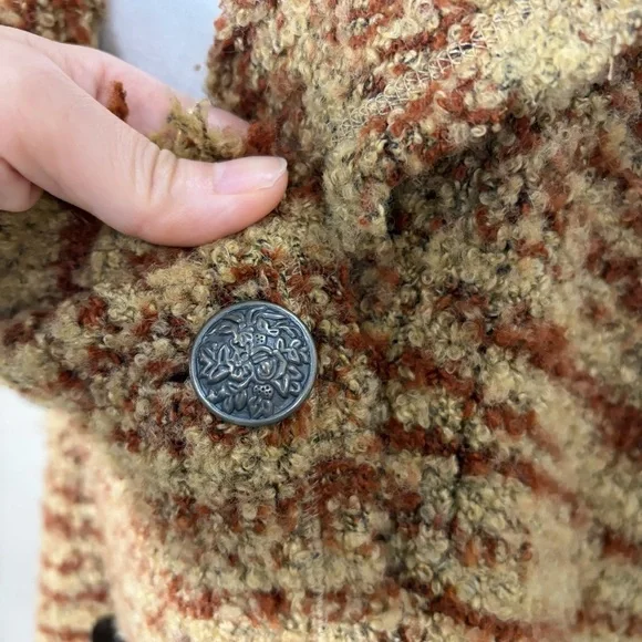 Free People Brown Double Breasted Cardigan Sweater Coat Sz M Boho Grunge Western - Picture 4 of 13